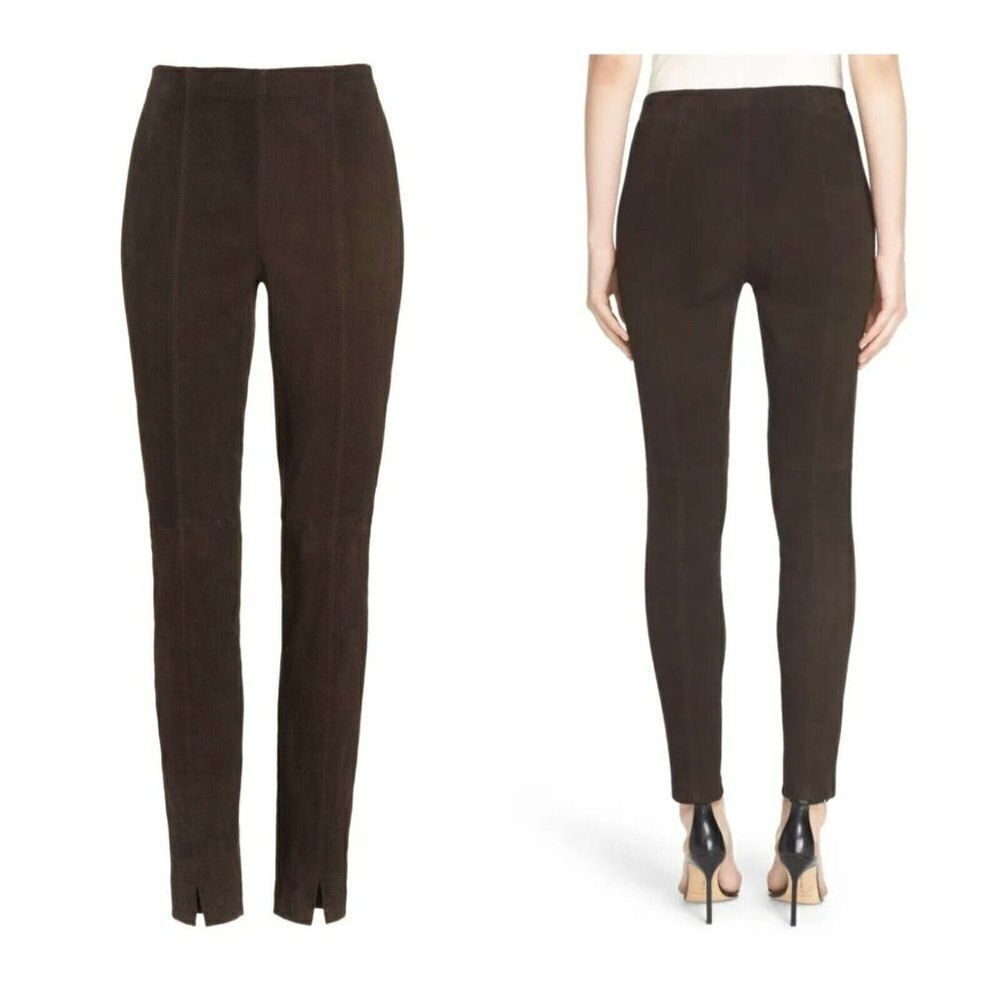 St .John Deep Espresso Brown Suede Ankle Lenght High Rise Leggings Trousers 10